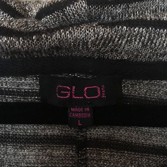 GLO Jeans cowl neck metallic black & gold stripe short sleeve sweater | Large - Picture 3 of 5
